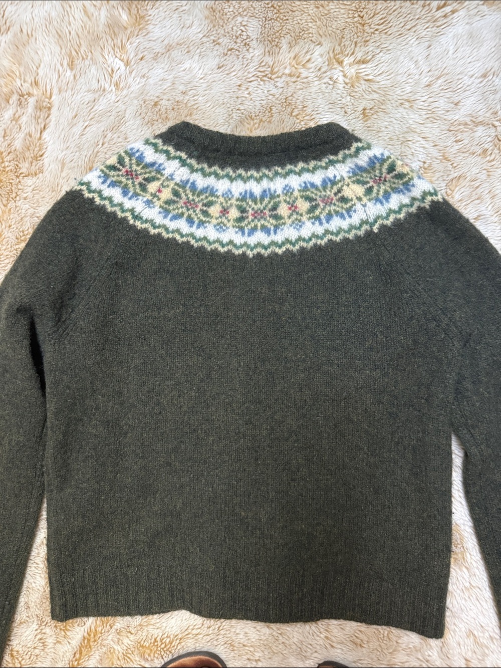 Abercrombie & Fitch Vintage Dark Olive Fair Isle Yoke Cardigan - Picture 6 of 8
